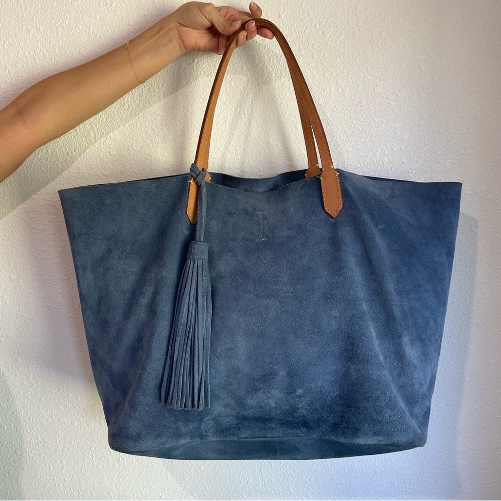 Ala Pilar Blue Suede Leather Tote Large